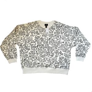 New Keith Haring Line Drawing Crewneck Sweatshirt 3XL XXXL Black Man Dog 80s 90s